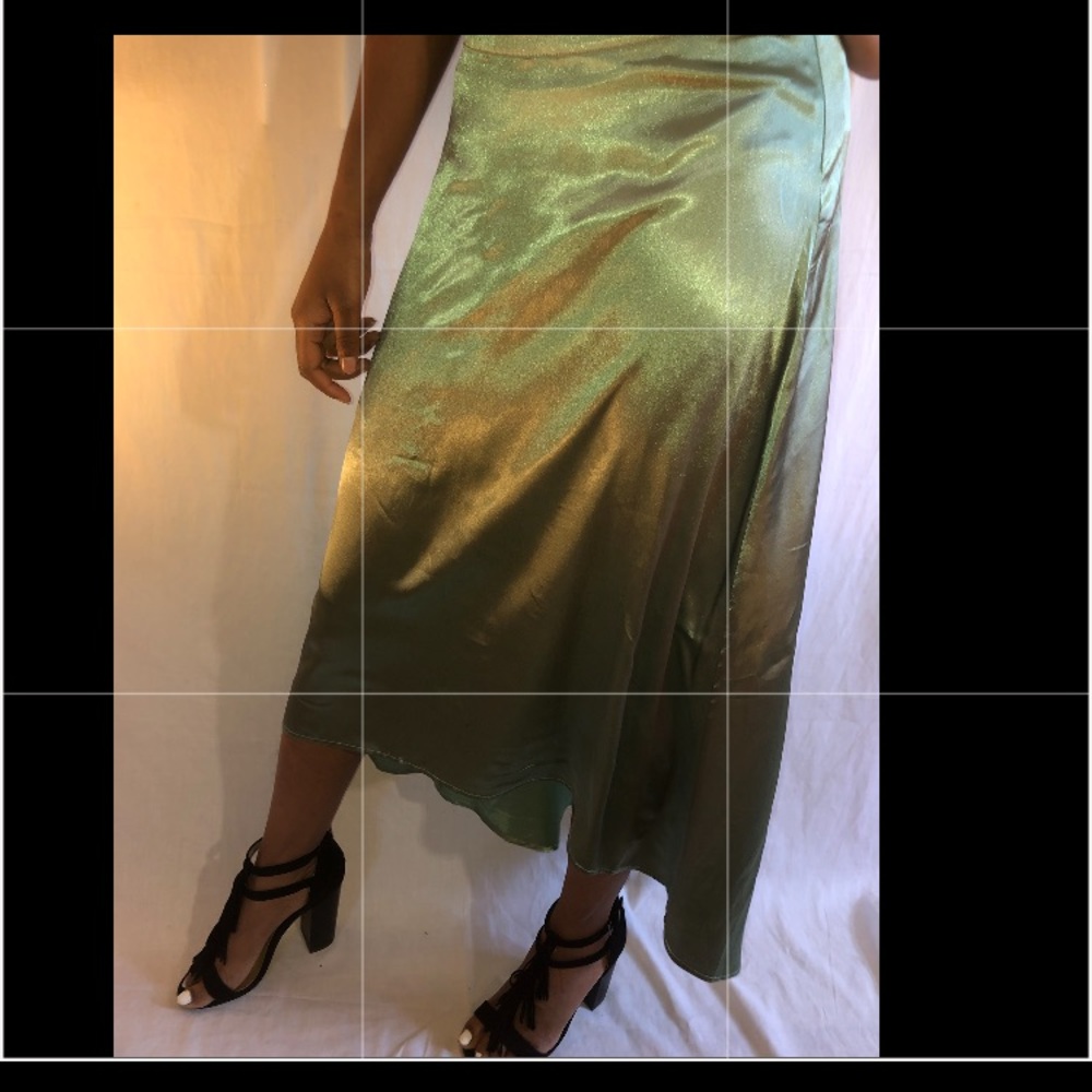 Olive green silk skirt